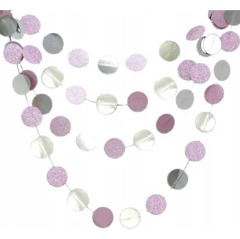 GIRLANDA 4m RŮŽOVO-STŘÍBRNÁ papírová KOLEČKA třpytivé konfety 3D dekorace