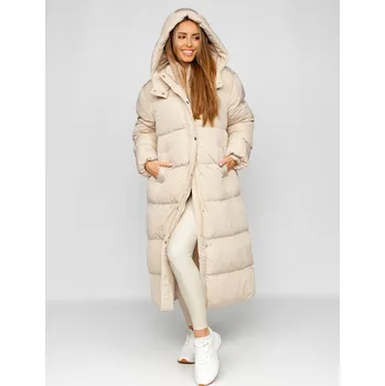 Dámská móda Béžová dámská prodloužená prošívaná zimní bunda s kapucí kabát Bolf R6702 - L/XL