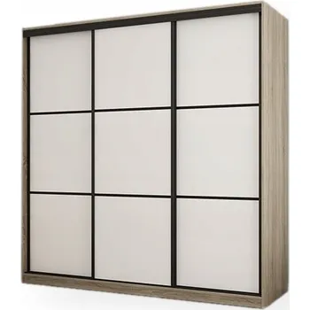 Šatní skříň Skříň eMeblast posuvná třídveřová 220 cm dub sonoma světlá, 2 zásuvky