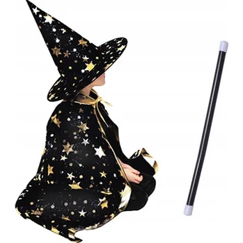 Karnevalový kostým KOSTÝM ČARODĚJ ČARODĚJKA PLÁŠTĚNKA HŮLKA 3e