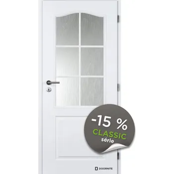 Interiérové dveře Dveře falcové lakované, bílá Doornite 1, Socrates struktura, sklo kůra čirá, dozický zámek Šířka: 60, Orientace: pravá, Výplň: voština