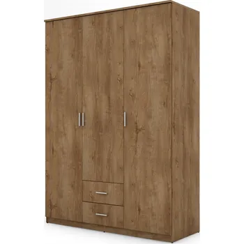 Šatní skříň Skříň eMeblast třídveřová otevírací 150x210x56 cm dub lefkas 2 zásuvky