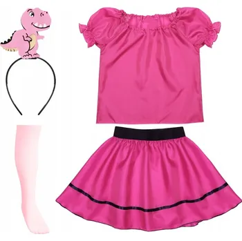 Karnevalový kostým KOSTÝM DINOSAURUS KOSTÝM DINO PŘEVLEK DEN DINOSAURŮ RŮŽOVÝ 134-140 5 dílků