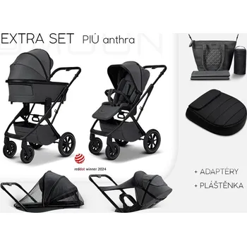 Kočárek Moon PIÚ EXTRA SET black matt ANTRA