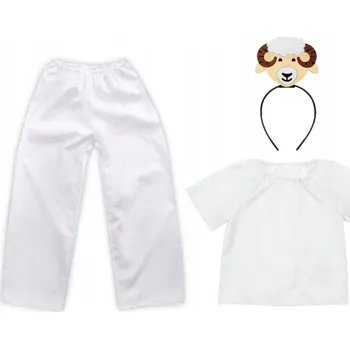 Karnevalový kostým KOSTÝM BERÁNEK KALHOTY ČELENKA BÍLÁ 134-140 4ks