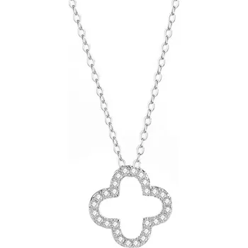 Náhrdelník GRACE Silver Jewellery Stříbrný náhrdelník se zirkony ve tvaru čtyřlístku - stříbro 925/1000 NH-N000034B/166 Stříbrná 40 cm + 4 cm (prodloužení)
