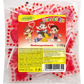 Bonbon Woogie Malinová lízátka ve tvaru srdce 175g