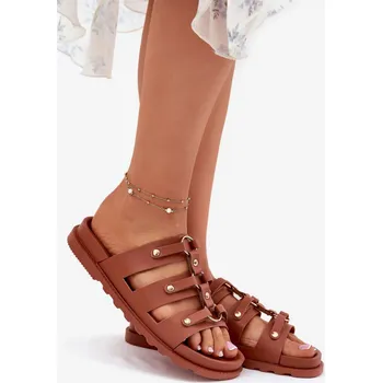 Dámské polobotky Dámské pantofle s pásky – camel Velikost: 41