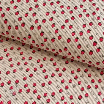 Manšestr STRETCH Little strawberries light sand