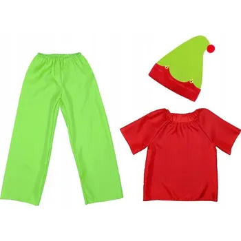 Karnevalový kostým KOSTÝM ELF KOSTÝM SKŘÍTEK VÁNOČNÍ ČEPICE ZELENO-ČERVENÁ 134-140