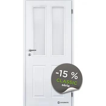 Interiérové dveře Dveře falcové lakované, bílá Doornite 1, Achilles hladké, sklo screen, dozický zámek Šířka: 80, Orientace: levá, Výplň: voština