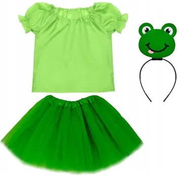 Karnevalový kostým KOSTÝM ŽABIČKA ŽÁBA PŘEVLEK ŽÁBA SET JARO SUKNĚ ČELENKA 134-140 4 díly