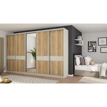 Šatní skříň EMeblast Skříň Posuvné skříně 5D 360 x 244 x 65 cm kašmírová skříň se zrcadlem