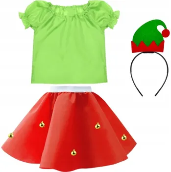 Karnevalový kostým KOSTÝM ELFÍ DÍVKY VÁNOČNÍ SKŘÍTEK ŠATY SUKNĚ 134-140