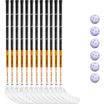 Florbal Unihoc Basic STREET 12 sticks + 6 balls Florbalová sada 1 ks, bílá / černá / oranžová, Oboustranná, 87cm (=97cm), (9 - 12 let)