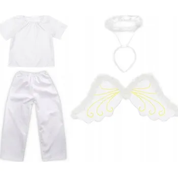 Karnevalový kostým KOSTÝM ANDĚLÍČEK KOSTÝM ANDĚLA BETLÉM SET KALHOTY KŘÍDLA 134-140 4 díly