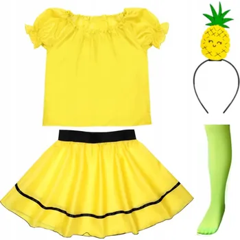 Karnevalový kostým KOSTÝM ANANAS SUKNĚ ČELENKA ŽLUTÁ 98-110 5el