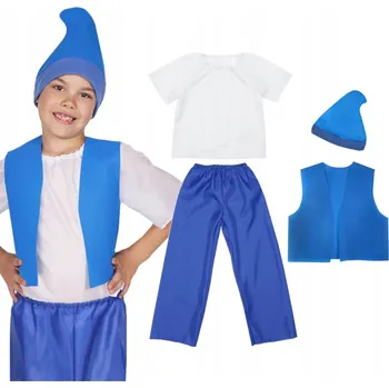 Karnevalový kostým KOSTÝM ELF KOSTÝM TRPASLÍKA SET SKŘÍTEK ČEPICE KALHOTY MODRÁ 98-110