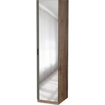 Šatní skříň Sloupek 50 s tyčí a policemi, Skříň Dub Lefkas / Šedá Grafit se zrcadlem