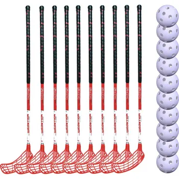 Florbal MPS Wildstick 30 set Florbalový set (15+ let) červená, 100cm (=110cm), 4x levá + 6x pravá, (15 a více let)