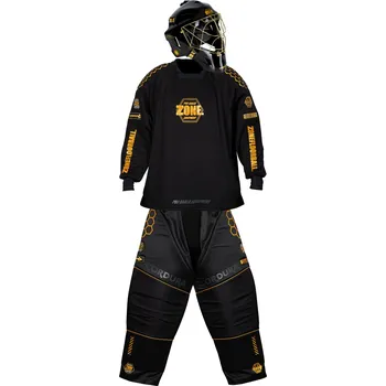 Florbalový dres Zone floorball PRO3 SUPERWIDE set with HELMET Brankářský set s přilbou XL, černá / zlatá