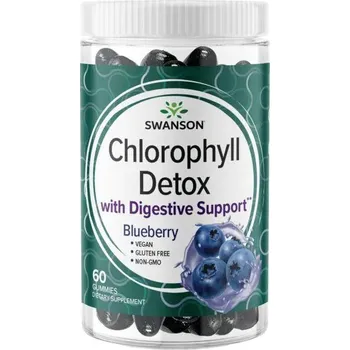 Swanson Chlorophyll Detox Doplněk stravy s chlorellou 60 ks, Borůvka, gummies