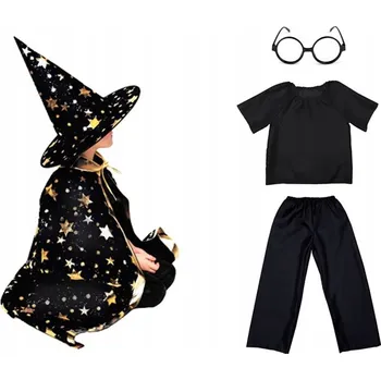 Karnevalový kostým SADA KOUZELNÍK ČARODĚJ PLÁŠŤ 134-140 5 dílů