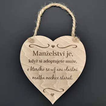 AMADEA Dřevěné srdce s textem Manželství je, když si adoptujete.., masivní dřevo, 16 x 15 cm