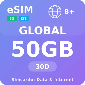 SIM karta 8 Zemí Mobilní Internet - eSIM 50GB 30 dní datová SIM karta