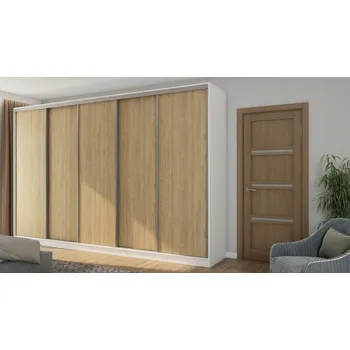 Šatní skříň EMeblast Skříň Posuvné skříně 380 x 244 x 66 cm bílá skříň se zrcadlem