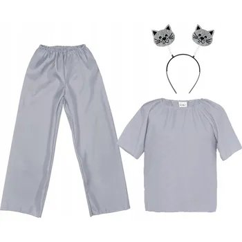 Karnevalový kostým KOSTÝM KOČKA PŘEVLEK ZA KOČKU KOSTÝM KOČKY ČELENKA KOČIČÍ UŠI ŠEDÁ 116-128 3 díly