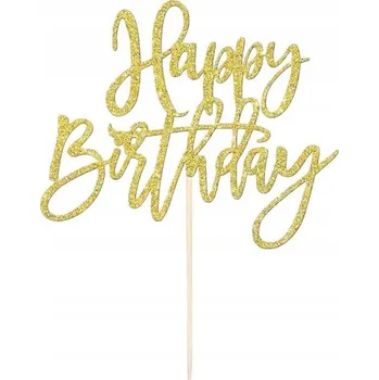 Dortová svíčka Topper na dort, dort Happy Birthday lesklý, 15,5 x 12 cm