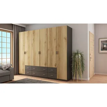 Šatní skříň Skříň eMeblast grafitová s výklopnými dveřmi, 6 zásuvek, 270 x 220 x 57 cm