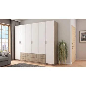 Šatní skříň Skříň eMeblast dub sonoma 240x220 cm výklopná, 6 zásuvek, laminovaná deska