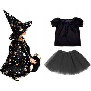 Karnevalový kostým KOSTÝM ČARODĚJKA KOSTÝM ČARODĚJKA PLÁŠTĚNKA KLOBOUK HALLOWEEN 134-140 4 dílků