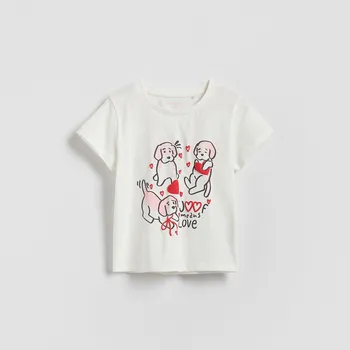 Dívčí tričko Reserved - Bavlněné tričko s potiskem - krémová - 694HU-01X - 694HU-01X-104