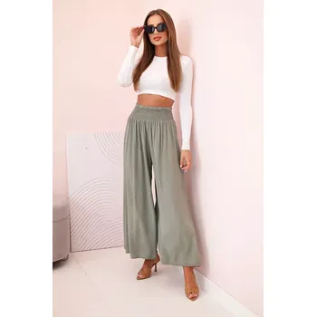 Dámské kalhoty Dámské viskózové kalhoty s elastickým pasem khaki UNI