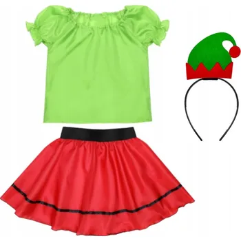 Karnevalový kostým KOSTÝM ELFÍ DÍVKA VÁNOČNÍ SKŘÍTEK ŠATY SUKNĚ 116-128