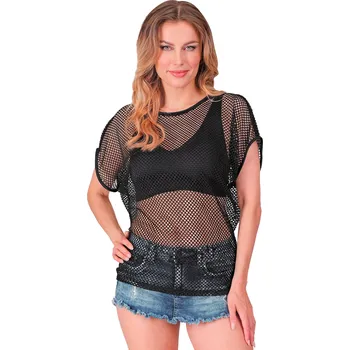 Karnevalový kostým Černé síťované triko s krátkými rukávy Dámská velikost: L/XL