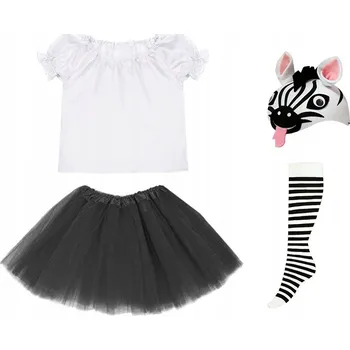 Karnevalový kostým ZEBRA SADA BÍLÁ A ČERNÁ 98-110 4dílná