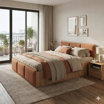 Postel Dvoulůžková postel s dekorem dřeva Komvortowy 120x200 dub craft