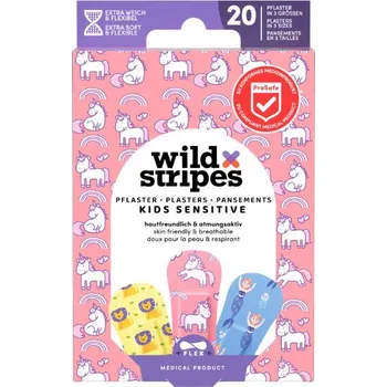 Zdravotnický materiál Wild Stripes Kids Sensitive Fantasy dětské náplasti s motivem jednorožce, mořské pany a lva 1 ks