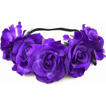 Karnevalový doplněk Květinová čelenka růže fialová