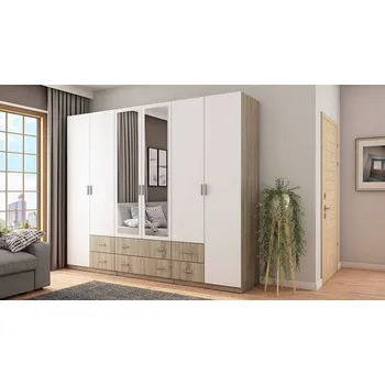 Šatní skříň Skříň eMeblast se zrcadlem dub sonoma 270 cm / 220 cm výklopné 6 zásuvek