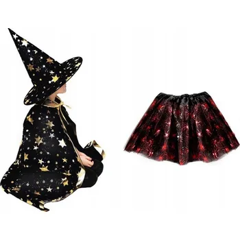 Karnevalový kostým KOSTÝM ČARODĚJNICE KOSTÝM HALLOWEEN PŘEVLEK ČARODĚJKA PLÁŠTĚNKA ČERNÁ