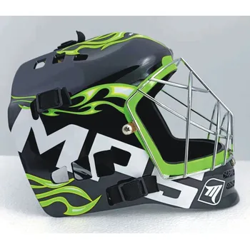 Florbalová maska MPS PRO FLAME Brankářská maska černá / zelená, Univerzální - max 58 cm, chromová