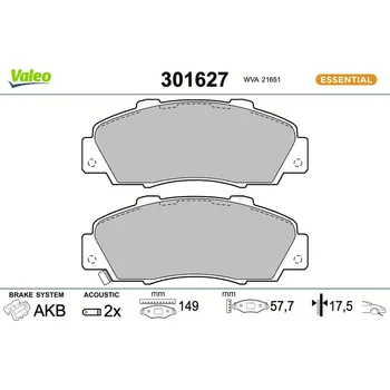 Brzdová destička Sada brzdových destiček, kotoučová brzda VALEO 301627