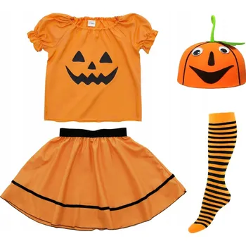 Karnevalový kostým KOSTÝM DÝNĚ HALLOWEEN ČEPICE SUKNĚ KOSTÝM BAL PODZIM 134-140 4el