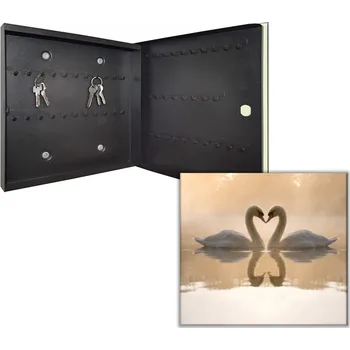 Skříňka na klíč Glasdekor Skříňka na klíče - labutě tvořící srdce Otevírání: Levé, Barva skříňky: Bílá