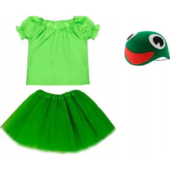 KOSTÝM ŽABIČKA, PŘEVLEK ŽÁBA, NA KARNEVAL, JARO, SUKNĚ, ČEPICE, VELIKOST 98-110